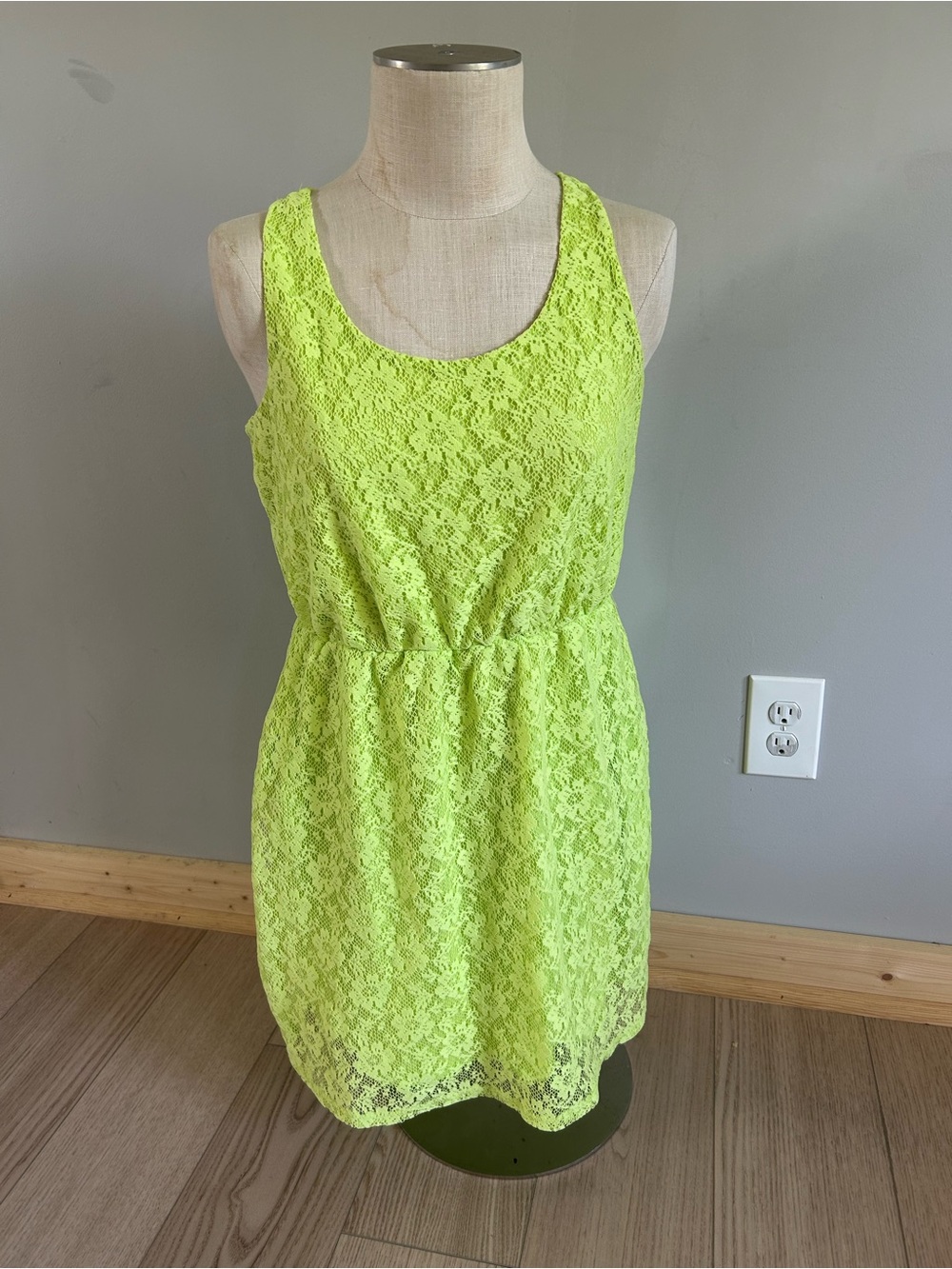 Maurices Neon Lace Tank Mini Dress in Bright Yellow-Green
